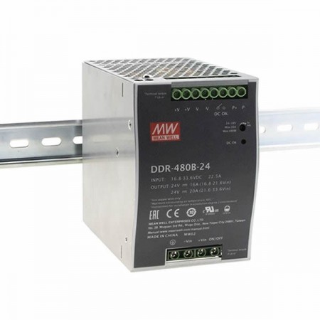 DDR-480B-24, 24VDC 20A 480W Ray Montaj DC/DC Konvertör, MeanWell