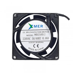 Xmer 8025HS2, 80x80x25mm 220VAC 0.08A 2 Kablolu Fan