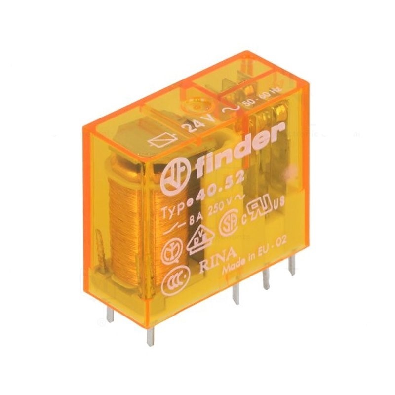 Relais Finder 40.52.7.024.0000 - 24V DC, 8A, Double Commutation DPDT, Pour Montage Sur Carte PCB