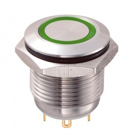 HBDGQ16F-10E/J/S/24V/G, 16mm IP65 Yeşil LED'li Metal Buton