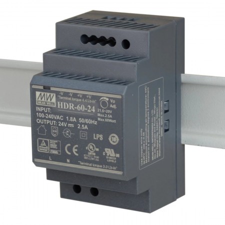HDR-60-48, 48VDC 1.25A Ray Montaj Güç Kaynağı, Mean Well