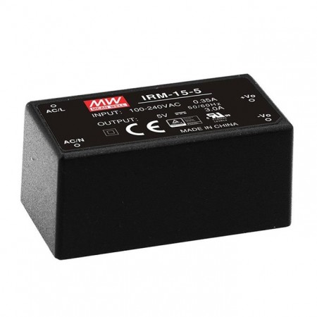 IRM-15-24, 24VDC 15W 0.63A PCB Tip AC/DC, MeanWell